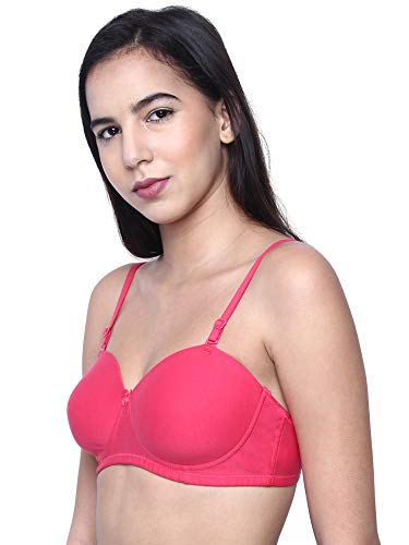 Image of INKURV Cotton Rich Padded T-Shirt Bra for Women, Seamless, Non-Wired with Detachable Straps, Sweet Heart Neckline, Everyday Bra 3 /4th Coverage with no spillage- ROMI Combo of 2