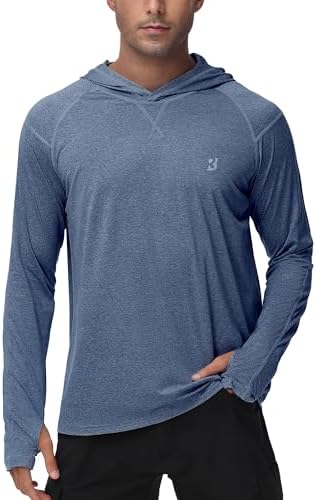 Roadbox UPF 50+ Fishing Shirts for Men, Long Sleeve UV Sun Protection Hoodie, Outdoor Hiking Running Swimming Rash Guard