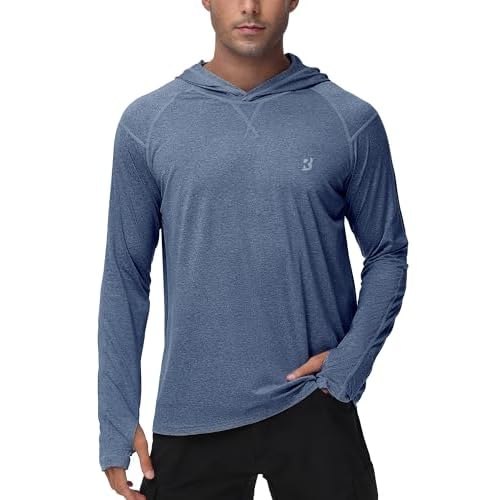 Roadbox Mens UPF 50+ Fishing Shirts, Long Sleeve UV Sun Hoodie, Hiking Running Swim Athletic Workout Shirt