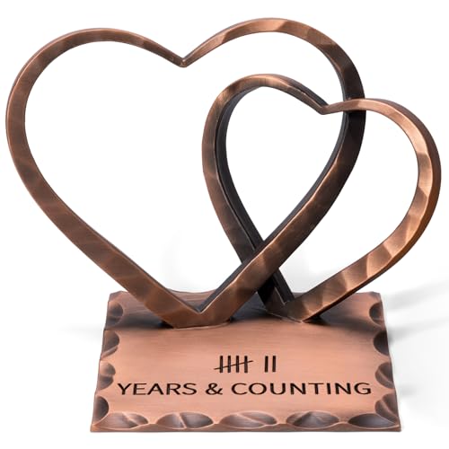 Vastsea 7 Year Anniversary Copper Gifts - 7th Anniversary Wedding Handcrafted Hearts Sculpture for Her Him Couple Wife Husband, with Card & Gift Box