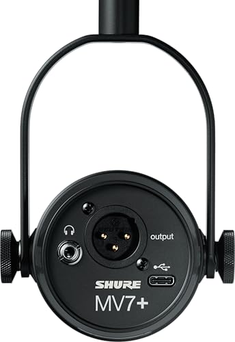 Image of Shure MV7+ Podcast Dynamic Microphone with Low Profile Mic Stand. OBS Certified, Enhanced Audio, LED Touch Panel, USB-C & XLR Outputs, Auto Level Mode, Digital Pop Filter, Reverb -Black
