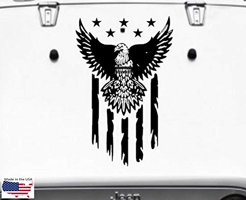 Clausen's World Flying Eagle U.s.a. American Flag Hood Door Vinyl Decal Racing Stripes Car Truck Van 21X33 Inches, Fits Wrangler, Ram, Silver Grey Metallic #TOP12