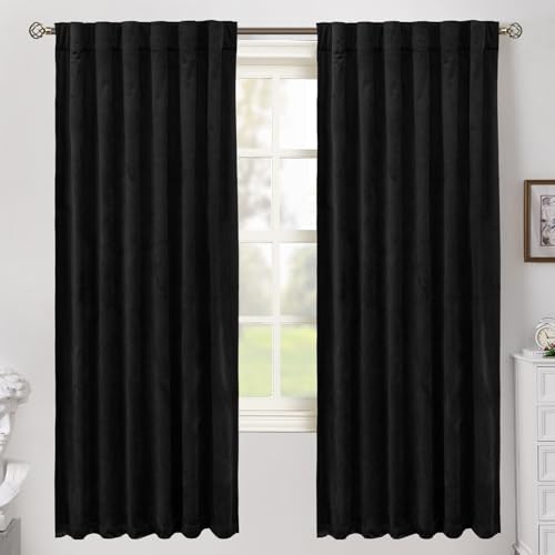 BGment Black Blackout Velvet Curtains for Bedroom, 2 Panels, 52 x 72 Inch