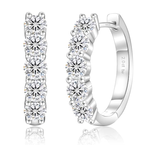 KRKC&CO Moissanite Hoop Earrings for Women, Sterling Silver Gift for Anniversary Birthday, D Color VVS1 Clarity 0.6-2.0Ctw Hypoallergenic Huggie Earrings Stud, White Gold Plated Jewelry for