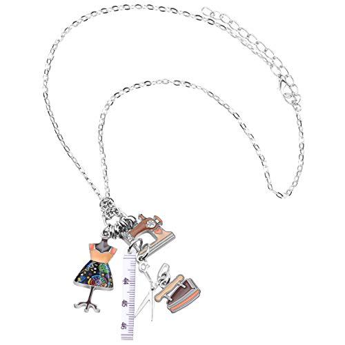 Bonsny Statement Enamel Rhinestone Chain Sewing Machine Necklaces Pendant Original Design For Women Girls Jewelry (Brown) #TOP3