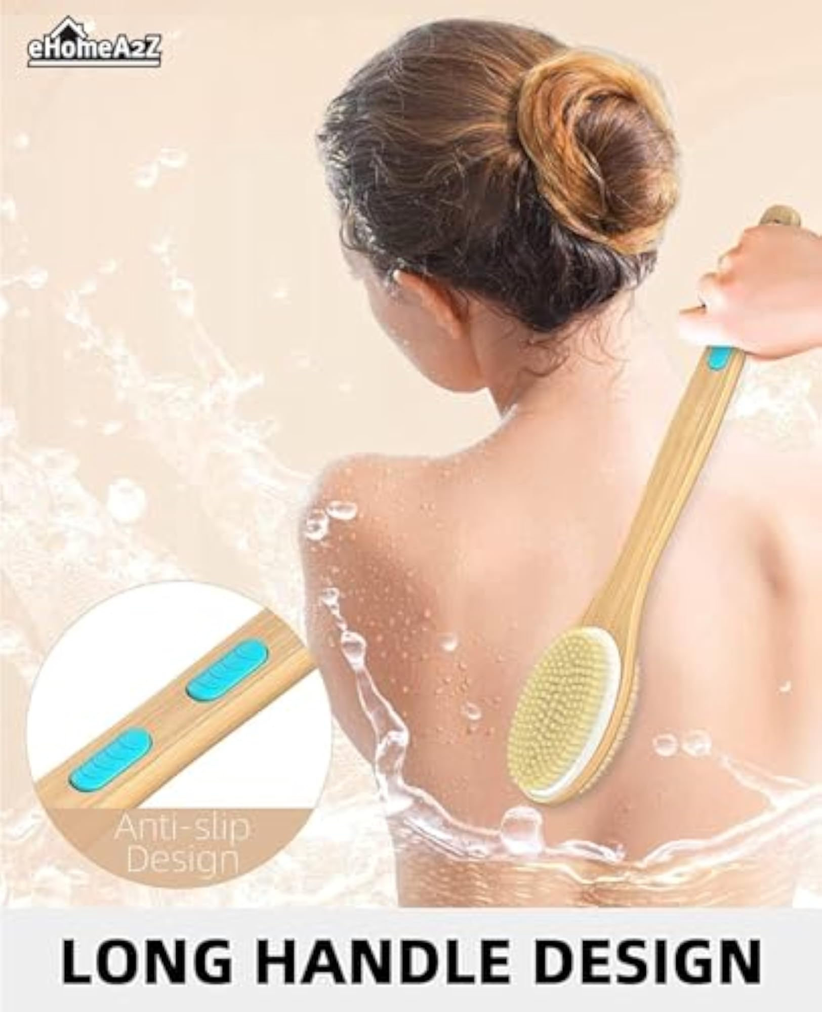 Dual-Sided Shower Cleansing Body Brush, Long Handle