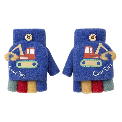 Convertible Mittens Kids Fingerless Winter Cartoon Cute Toddler Knit Warm Gloves for Baby Boys Girls Aged 2-6