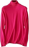 LATUD Women's Long Sleeves Turtleneck Slim Fit Knitted Basic Bottoming Pullover Jumper Sweater, Hot Pink, Medium=US 8-10