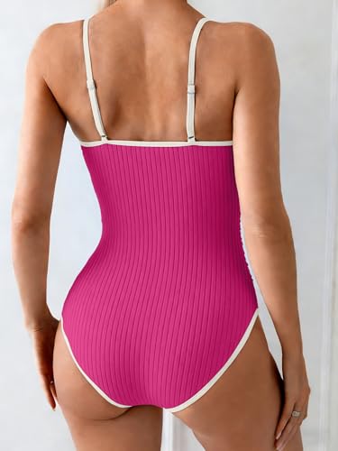 Image of Eomenie Women's One Piece Swimsuit Tummy Control Slimming Bathing Suit Color Block Spaghetti Strap 1 Piece Swim Suit Swimwear
