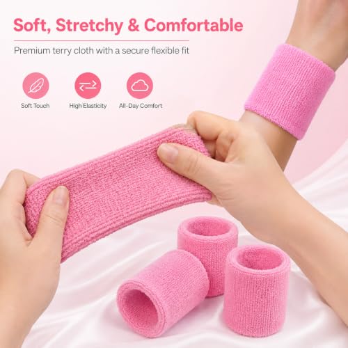 Sports Wristbands Sweatbands 12 Pack, 4×3 Inch Cotton Athletic Wrist Sweat Bands for Basketball Football Tennis Gym Workout, Flexible Fit for Adults & Youth — view 5