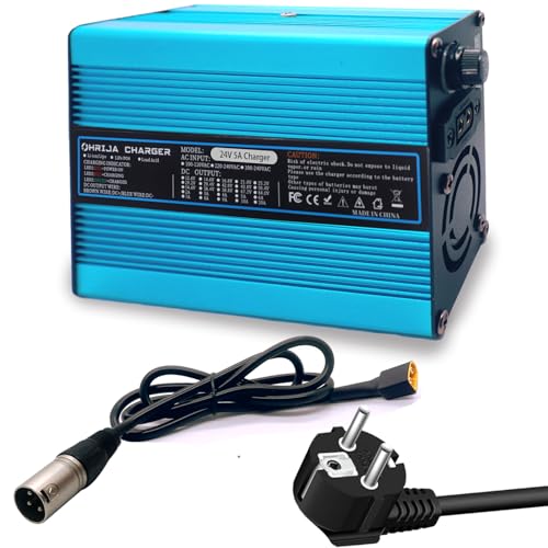 24V 5A Ladegeräts ist es für 27,6-V-Bleiakkumulatoren geeignet. Erhaltungsladegerät für Rollstühle. Blaue Außenseite mit 3-poligem XLR 1+2- Anschluss.