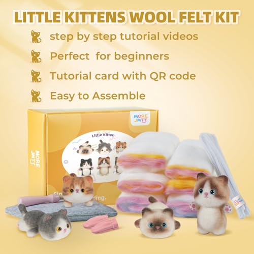 Image of MOREJMTT Needle Felting Kit,6Pieces Cats Making Wool Needle Felting Starter Kit with Instruction,Felting Kits for Beginners Adult,Needle Felting kit Beginner,Wool Felting kit(6 Pack Cats)