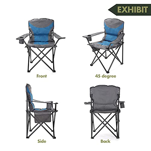 Arrowhead Outdoor Portable Folding Camping Quad Chair W/Added Ultra-Comfortable Padding, Cup-Holder, Heavy-Duty Carrying Bag, Padded Armrests, Supports Up To 330Lbs, Usa-Based Support (Blue & Gray) #TOP4