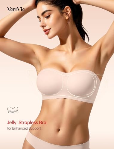 Image of Vertvie Womens Strapless Bra Jelly Push Up Seamless Bandeau Bra Wireless Non Slip Silicone Tube Top Bras Padded Bralette