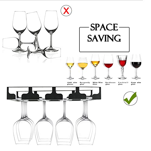 Jbikao Wine Glass Rack - Under Cabinet Stemware Wine Glass Holder Glasses Storage Hanger Metal Hanging Organizer For Bar Kitchen 4 Rows Black #TOP1
