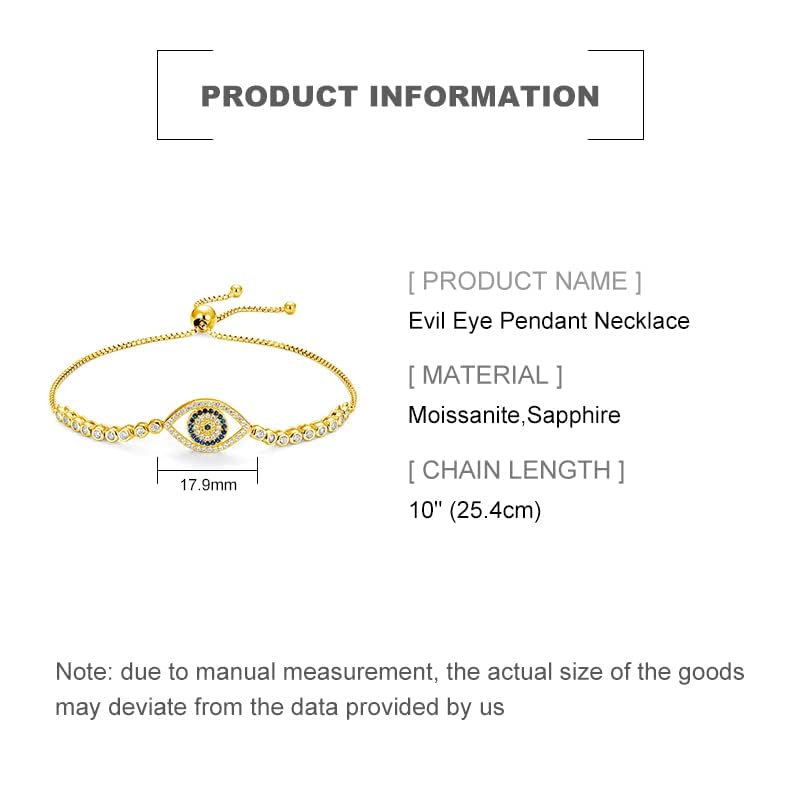 14K Gold Evil Eye Moissanite Bracelet for Women,Dainty Hollow Sapphire Devil's Eye Pull-out Chain Bracelet,Fashion Bracelet Jewelry Gift for Her2
