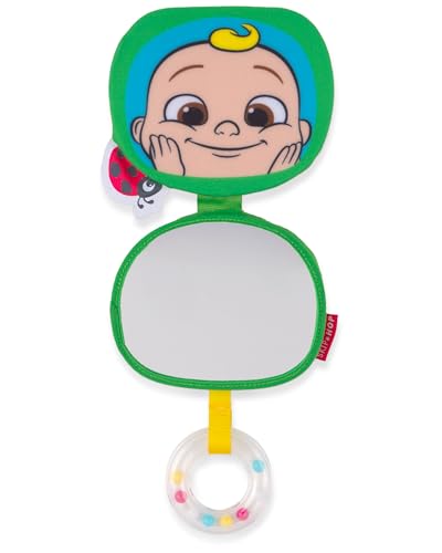Image of Skip Hop x CoComelon Baby Stroller Toy Peek-a-Boo Melon Multisensory Activity Toy with Baby Mirror, Crinkle & Squeaker Sounds and Rattle Ring, Attaches to Stroller, Age 6m+