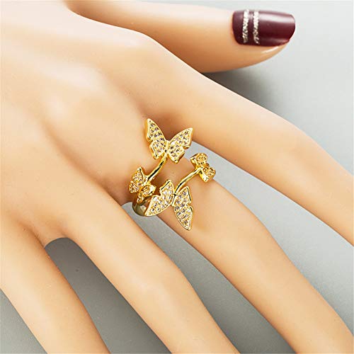 Aisza 18K Gold-Plated Butterfly Rings - Vintage Wrap Stacking Statement Rings With Finest Cubic Zirconia For Women Adjustable Open Rings (Butterfly Gold) #TOP2