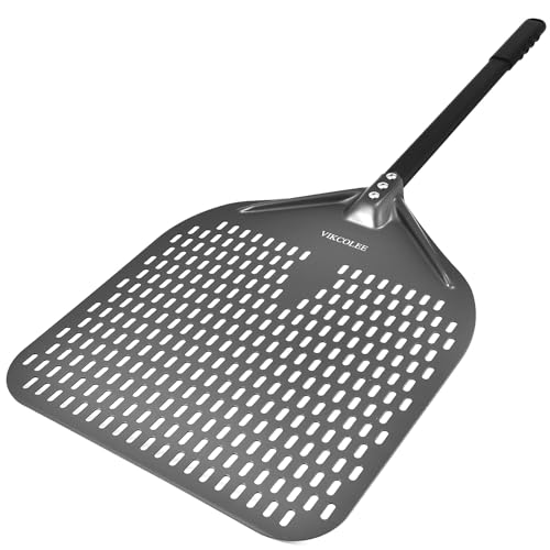 VIKCOLEE Perforated Pizza Peel, 14 x 16 Inch Rectangular Pizza Turning Peel, Professional Anodized Aluminum Turning Pizza Spatula, 34 inch overall
