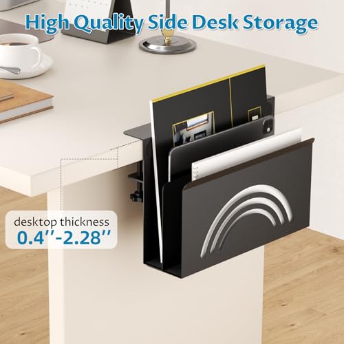 Onemake Desk Side Storage, 2-Tier No Drill Laptop Holder, Clamp on Desks Shelf with Magnetic Pen Holder, Hanging Desk Organizer for Home Office, Fits Flat Edge Tables 0.4" to 2.3" by Onemake - Image 4