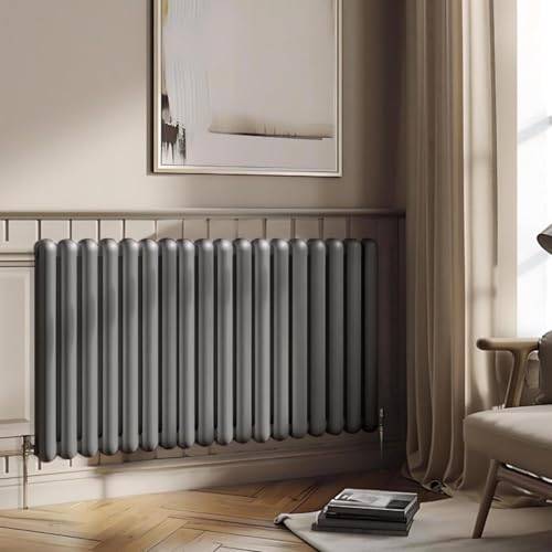 Image of Go Bathrooms Grey Horizontal Radiator 600 x 1100mm Oval Double Panel Designer Radiator Grey Double Round Column Modern Living Room Central Heating Rad | Edworth