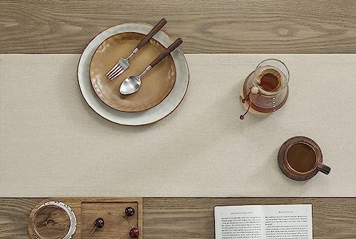 Image of ZeeMart Basic Linen Style Table Runner, 14 x 36 Inch Raw Linen, Rustic Farmhouse Light Beige Table Runners 36 Inches Long, Everyday Polyester Table Runner - Machine Washable & Easy Care
