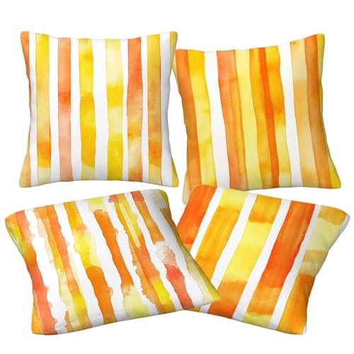 Kissenbezug 45 x 45 cm 4er Set Kissenbezug Orange Streifen Dekokissenbezug Sofakissenbezug Samt Dekorative Weich Zierkissenbezug Moderne Dekokissen Kissenhülle für Schlafzimmer, Sofa, Stuhl, Bett, g80 – Bild 3