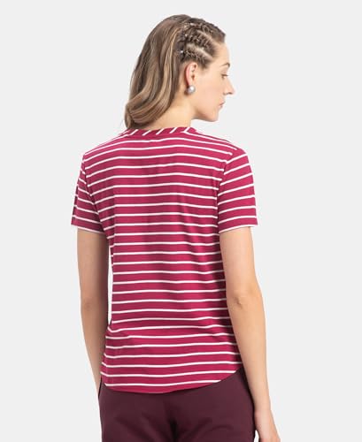 Image of Jockey A121 Women's Super Combed Cotton Stripe Fabric Relaxed Fit Round Neck Half Sleeve T-Shirt