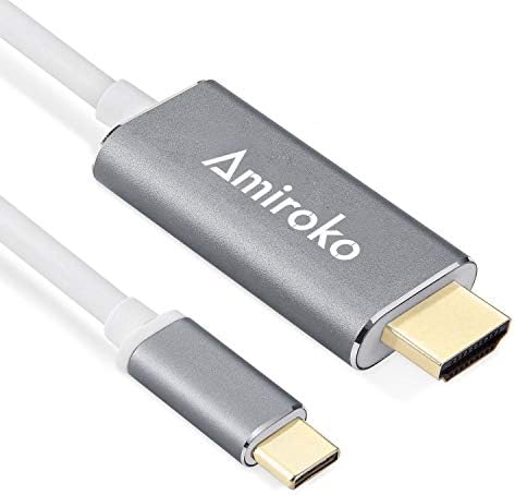 Amiroko USB C to HDMI Cable 6FT, USB 3.1 Type C (Thunderbolt 3 Compatible) to HDMI Adapter 4K Cable for MacBook, MacBook Pro, Dell XPS 13/15, Galaxy S8/Note 8 etc to HDTV, Monitor, Projector - Gray