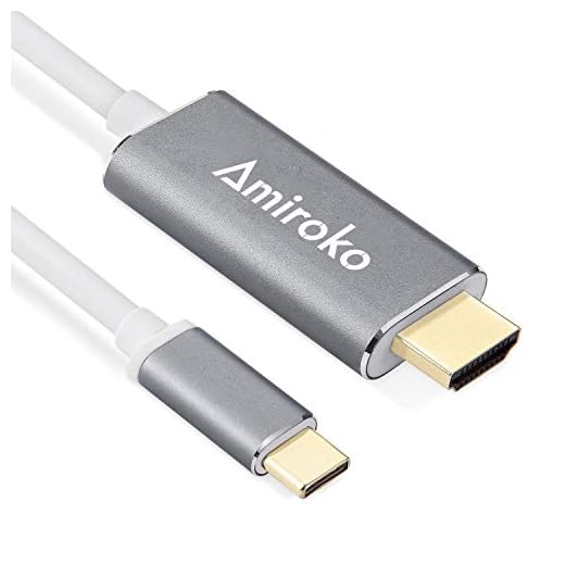 USB C to HDMI Cable 6FT, Amiroko USB 3.1 Type C (Thunderbolt 3 Compatible) to HDMI Adapter 4K Cable for MacBook, MacBook Pro, Dell XPS 13/15, Galaxy S8/Note 8 etc to HDTV, Monitor, Projector - Gray