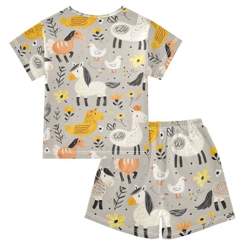 ALAZA Horse Sheep Chicken Goose Duck Pajamas Short Sleeve 2 Piece Sleepwear Top and Bottom Pajama Set Unisex2
