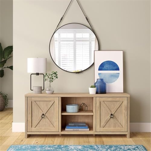 Image of Henn&Hart Rectangular TV Stand for TV's up to 65 inch in White Oak, TV Stands for the Living Room