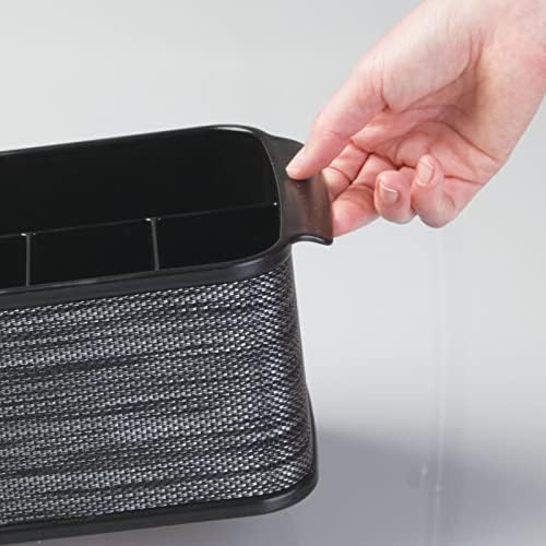 mDesign Cutlery Holder with Handles - Decorative Cutlery Basket for Kitchen, Garden or Picnic - Storage Box with Large Compartments - Black