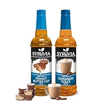 Syruvia Sugar-Free Peanut Butter Cup & Cinnamon Dolce Syrup - 25.4 fl oz. Premium Coffee Flavoring Syrup. 0 Calories, Kosher, and Gluten-Free. Perfect for Drinks, Desserts, and More.
