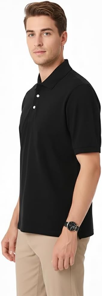 Short Sleeve Luxe Touch Polo, Heavyweight Pique Casual 100% Cotton Polo Shirt for Men 8 Oz - Image 3
