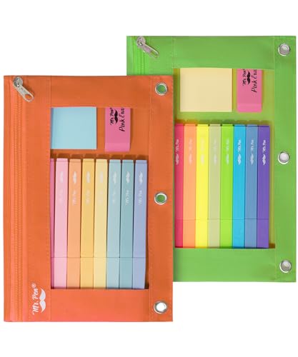 Image of Mr. Pen- Pencil Pouch for 3 Ring Binder, 2 Pack, 10 inchx6.75 inch, Smooth Zipper | Clear Window, Large Capacity Pencil Case with 3 Reinforced Grommets for School, Office, Supplies Storage | Clear Window, Large Capacity Pencil Case with 3 Reinforced Grommets for School, Office, Supplies Storage