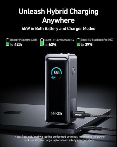 Image of Anker Prime Power Bank, 9,600mAh Battery Pack with 65W Output Wall Charger, Supports PD 3.0 and PPS, 30W Fast Recharging, Sleek Portable Charger for MacBook Pro, iPhone 17 /16 Series, Galaxy, iPad