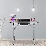 LEIBOU Professional 36''L Portable & Foldable Manicure Table Nail Technician Desk Workstation Manicure Table with Rolling Wheels,Drawer,Sponge,Free Carrying bag (Black)