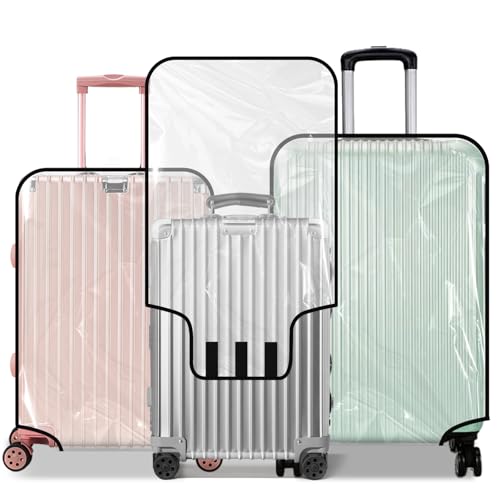 mekueeex 3-Piece Clear PVC Suitcase Cover Set - Luggage Covers for 20, 24, 28 Inch Suitcases - Waterproof, Scratch & Dirt Resistant