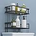 OSTWOLKE Almacenamiento de baño, doble capa, estante de inodoro sin perforaciones para almacenamiento de utensilios de baño con ganchos pequeños (negro)