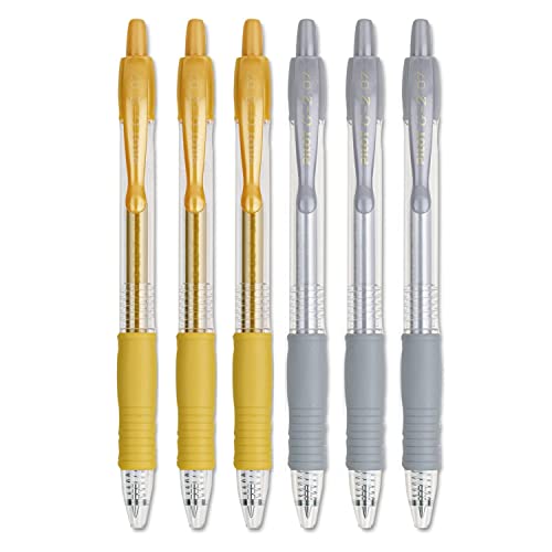 Pilot G2 Metallics Refillable & Retractable Rolling Ball Gel Pens, 0.7Mm Fine Point, Gold/Silver Inks, 6 Pens #TOP8