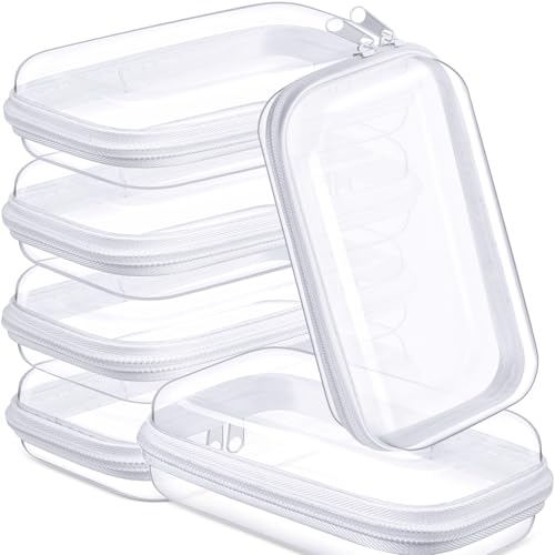 Sanwuta 6 Pcs Clear Hard Zipper Case Plastic Zipper Pouches Transparent Makeup Bag Pencil Case...