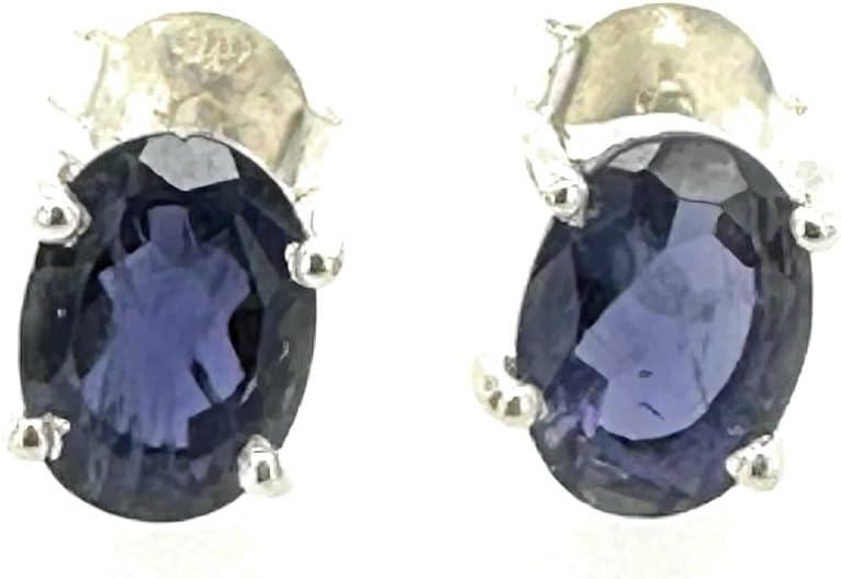 Natural 2ct Iolite 925 Solid Sterling Silver Earrings 7mm