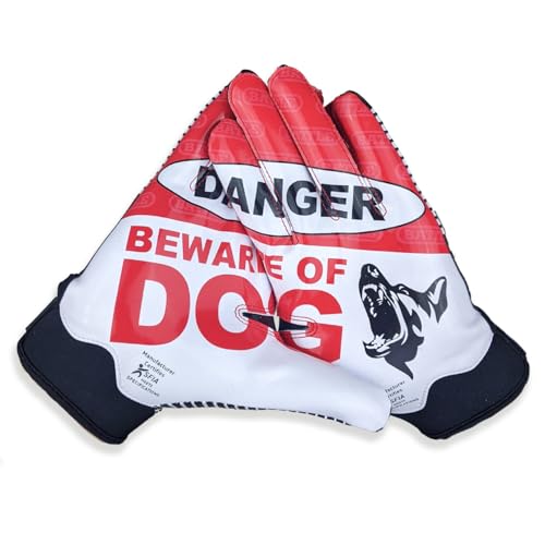 Battle Sports Beware of Dog, Red Wide Receiver Football Gloves,
