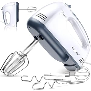 HaooAir Elektrischer Handmischer, 7-Geschwindigkeits kleiner Handmischer mit 304 Edelstahlschlägern, Teighaken & Whisk-Befestigung, 200W tragbarer Lebensmittelküchenmischer für Kuchen-Kekse-Creme