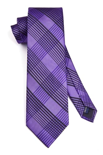 Image of HISDERN Ties for Men Formal Business Plaid Checked Mens Ties and Pocket Square Set Classic Wedding Necktie Handkerchief