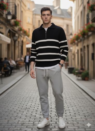 Image of Pivl Men's Winter Round Neck Striped Sweater