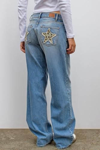 Leopard Print Jeans Y2K Jeans Cheetah Print Pants Vintage Star Pants Wide Leg High Waisted Jeans Denim Pants4