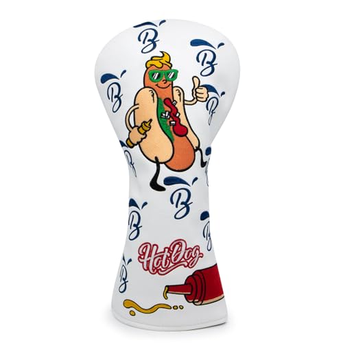 BAIRBRE Golf Club Covers, Hot Dog Golf Driver Cover Fariway Wood Headcovers Hybrid Head Covers 3 Wood Headcover Leather Golf Headcover with Number Tag for All Brand