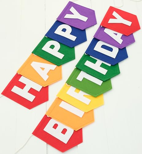 HODIHIWI Felt Red Orange Yellow Green Blue Purple Happy Birthday Banner Birthday Decorations for Women Girls Boys Men Pets Handmade Party Backdrop by HODIHIWI - Used condition - US$16.54